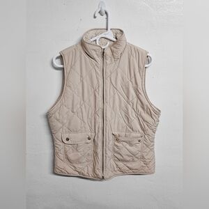 Tan Quilted Puffer Vest | Lightweight Neutral Utility Layer M